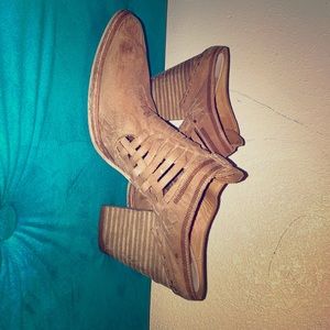 Woven, brown suede mules-gently used